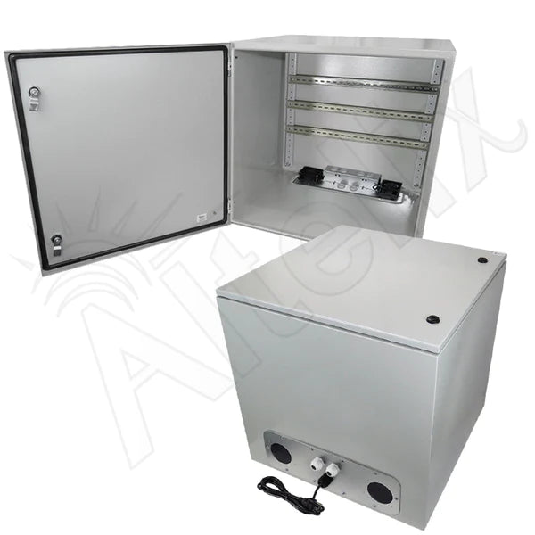 Altelix 24x24x24 Industrial DIN Rail Steel Weatherproof NEMA Enclosure with Dual Cooling Fans, 120 VAC Outlets and Power Cord - Nema Supply
