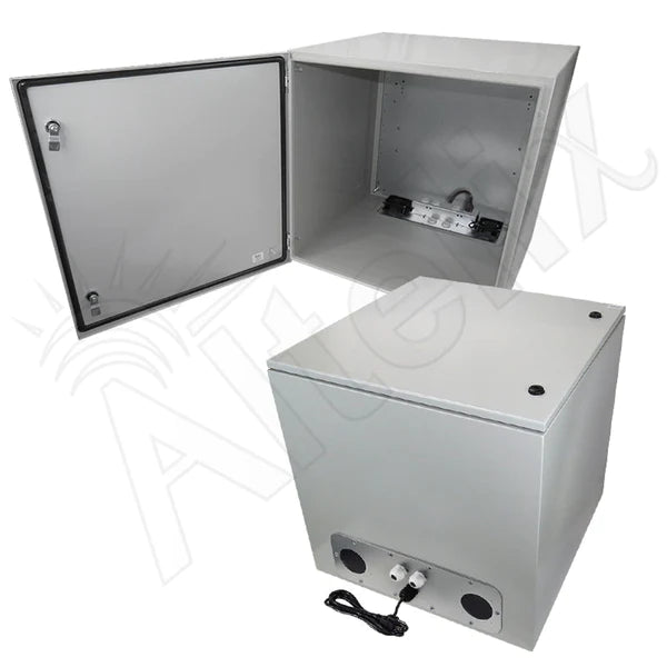 Altelix 24x24x24 Steel Heated Weatherproof NEMA Enclosure with Dual Cooling Fans, 400W Heater, 120 VAC Outlets and Power Cord - Nema Supply
