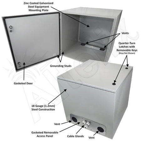 Altelix 24x24x24 Vented Steel Weatherproof NEMA Enclosure with Steel Equipment Mounting Plate - Nema Supply