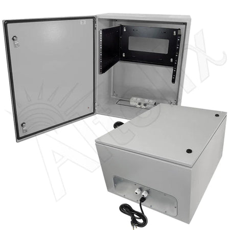 Altelix 28x24x16 120VAC 20A Steel NEMA 4X Enclosure for UPS Power Systems with 19" Wide 6U Rack, 20A Power Outlets & Power Cord - Nema Supply