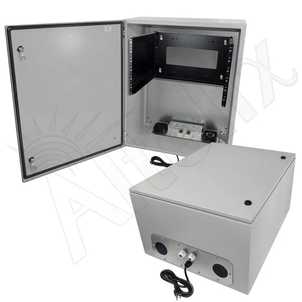 Altelix 28x24x16 120VAC 20A Steel NEMA Enclosure for UPS Power Systems with 19" Wide 6U Rack, Dual Cooling Fans, 20A Power Outlets & Power Cord - Nema Supply
