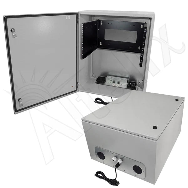 Altelix 28x24x16 19" Wide 6U Rack Steel Weatherproof NEMA Enclosure with 120 VAC Outlets, Power Cord & 85°F Turn - On Cooling Fans - Nema Supply
