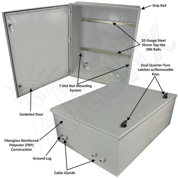 Altelix 32x24x12 Industrial DIN Rail Enclosure Fiberglass NEMA 3X IP65 - Nema Supply