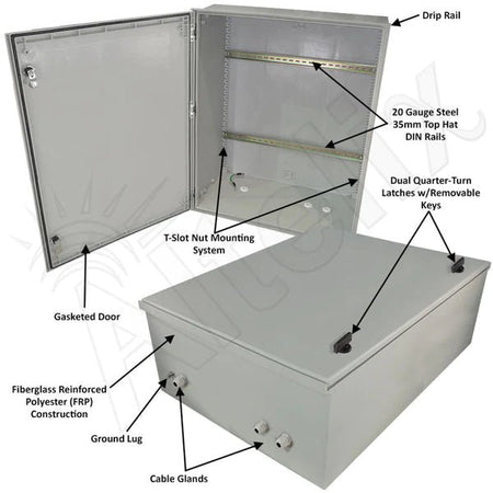 Altelix 32x24x12 Industrial DIN Rail Enclosure Fiberglass NEMA 3X IP65 - Nema Supply