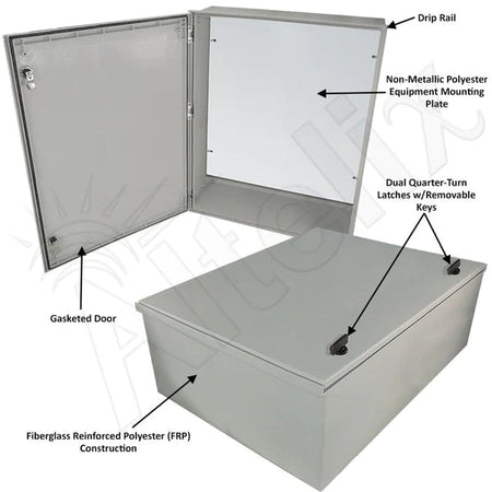 Altelix 32x24x12 NEMA 3X Fiberglass Indoor / Outdoor RF Transparent WiFi Access Point Enclosure with Non - Metallic Equipment Mounting Plate - Nema Supply