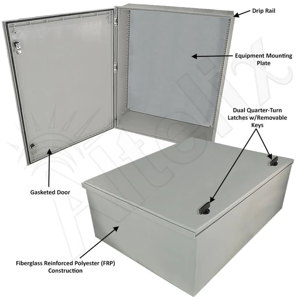 Altelix 32x24x12 NEMA 3X Fiberglass Weatherproof Enclosure with Blank Steel Equipment Mounting Plate - Nema Supply