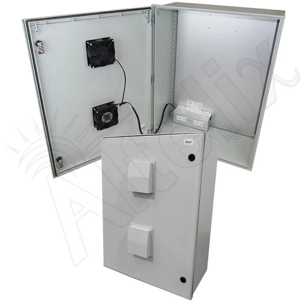 Altelix 32x24x12 Vented Fiberglass Weatherproof NEMA Enclosure with 120 VAC Outlets, Power Cord & Dual 85°F Turn - On Cooling Fans - Nema Supply