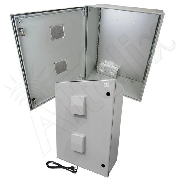 Altelix 32x24x12 Vented Fiberglass Weatherproof NEMA Enclosure with Equipment Mounting Plate, 120 VAC Outlets & Power Cord - Nema Supply