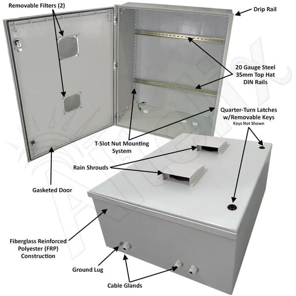 Altelix 32x24x12 Vented Industrial DIN Rail Fiberglass Weatherproof NEMA Enclosure - Nema Supply
