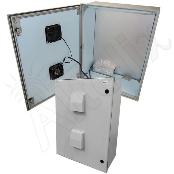 Altelix 32x24x12 Vented Insulated Fiberglass Heated Weatherproof NEMA Enclosure with Dual Cooling Fans, 400W Heater and 120 VAC Outlets - Nema Supply