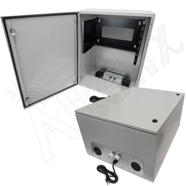 Altelix 32x24x16 120VAC 20A Steel NEMA Enclosure for UPS Power Systems with 19" Wide 6U Rack, Dual Cooling Fans, 20A Power Outlets & Power Cord - Nema Supply