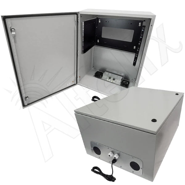 Altelix 32x24x16 19" Wide 6U Rack Steel Weatherproof NEMA Enclosure with Dual Cooling Fans, 120 VAC Outlets and Power Cord - Nema Supply