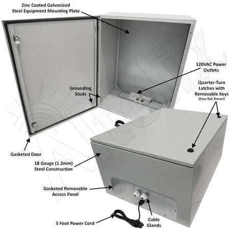 Altelix 32x24x16 NEMA 4X Steel Weatherproof Enclosure with 120 VAC Outlets and Power Cord - Nema Supply