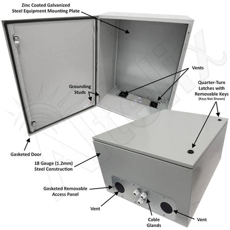 Altelix 32x24x16 Vented Steel Weatherproof NEMA Enclosure with Steel Equipment Mounting Plate - Nema Supply