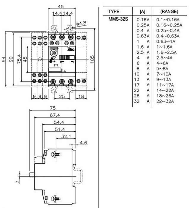 Manual Motor Starter, 0.16A, (0.1-0.16A), 32F, Std. Breaking Cap., Overload/Inst. Protection Spec Sheet 